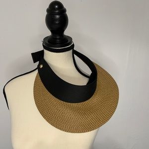 Eric Javits Champ Visor in Black and Natural Straw with Velcro Adjustment